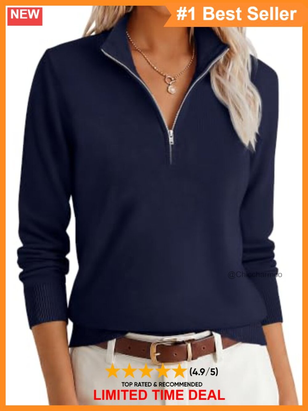 ANRABESS Womens Quarter Zip Lightweight Pullover Sweater